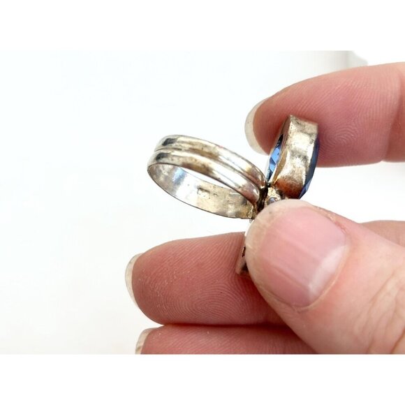 Blue Topaz Baltic Ambe Gemstone Modernist Sterling Silver Vintage Ring sz 5.75 - Picture 3 of 10